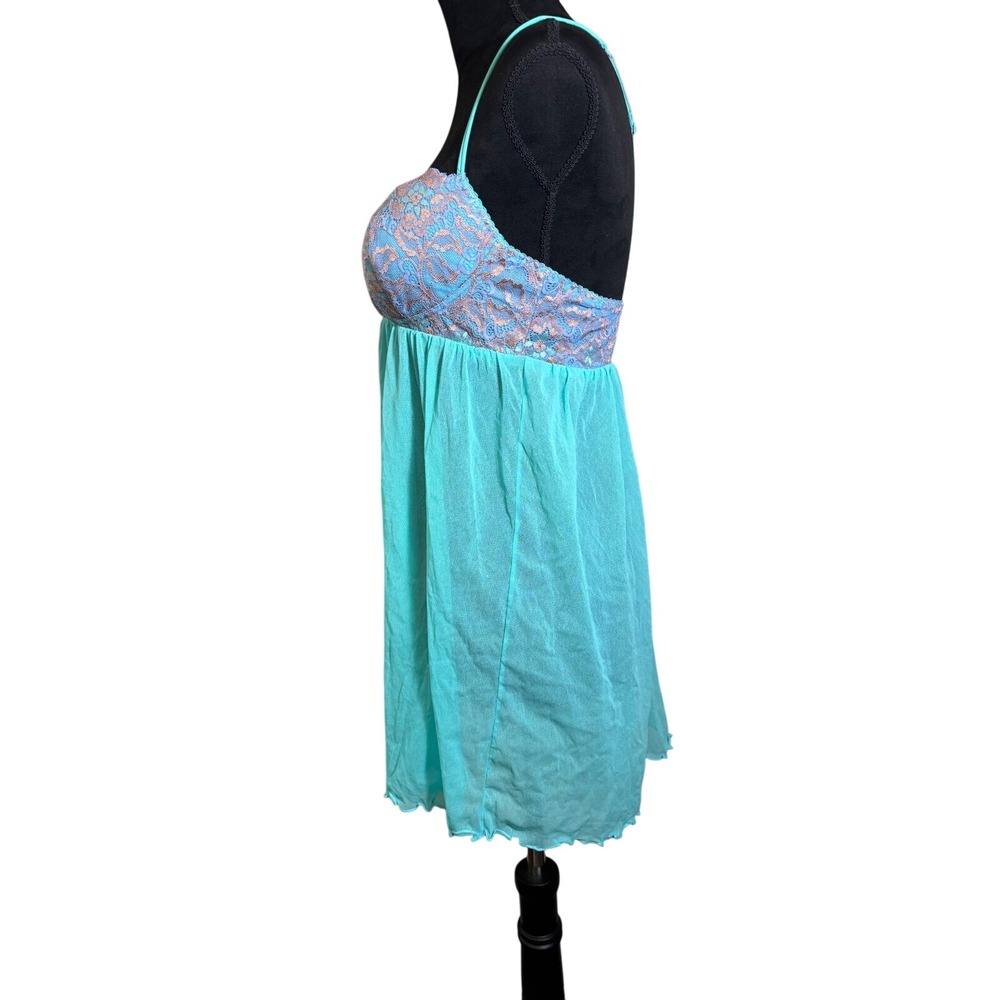 Cosabella Babydoll Lingerie Lace Trim‎ Sheer Aqua Blue Mini Dress Size M - Picture 4 of 8